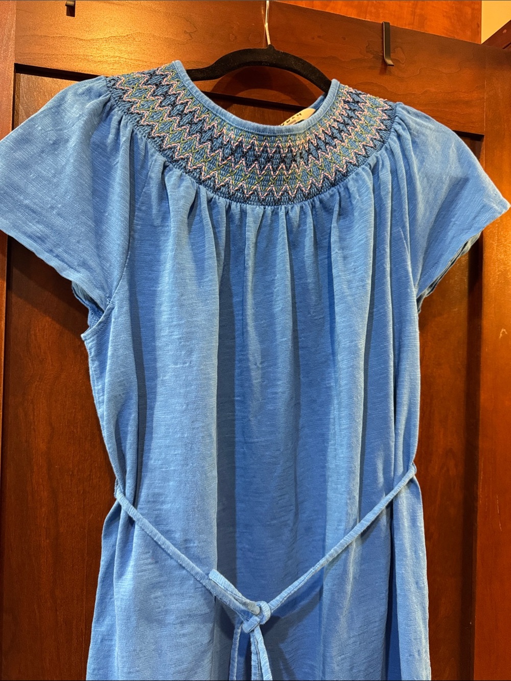 Boden Blue Smocked Neck Dress